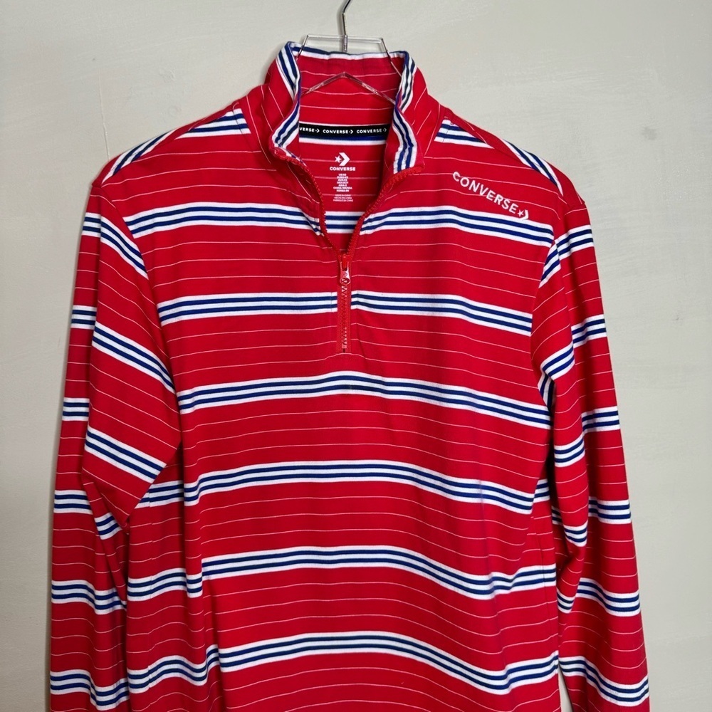 Converse half-zip stripe rugby shirt in red